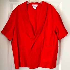 1980s Lipstick Red Mari Lynn Fashions Boxy Linen Like Open Blazer Vintage